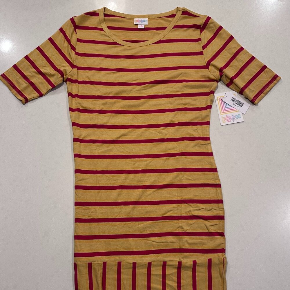 NWT LuLaRoe Yellow & Red Striped Dress, Size Small